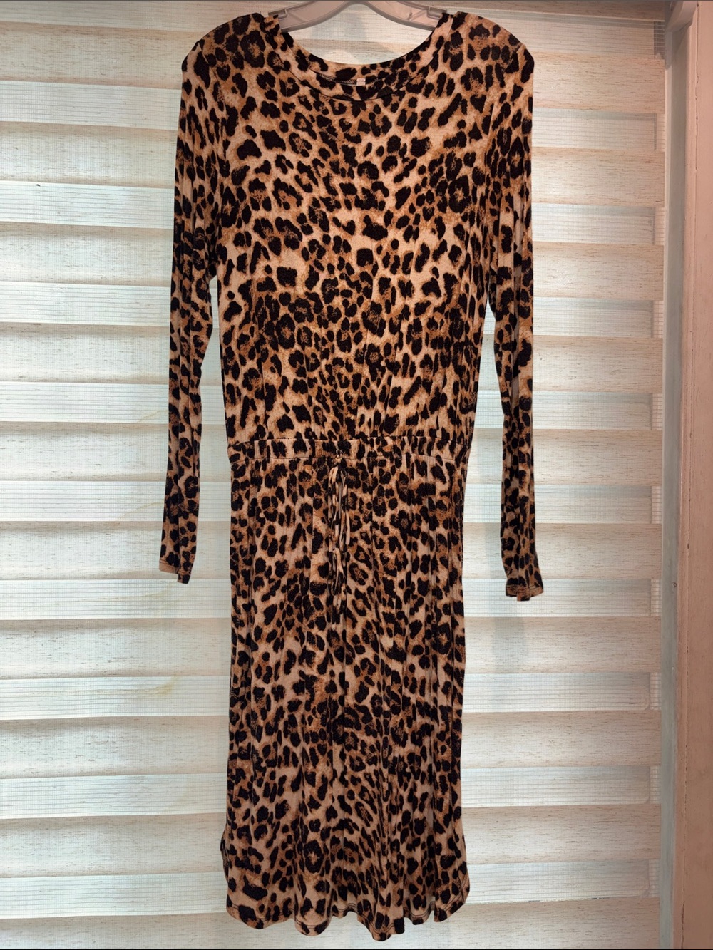 Free People Leopard-Print Long Sleeve Drawstring Dress - Brown/Black